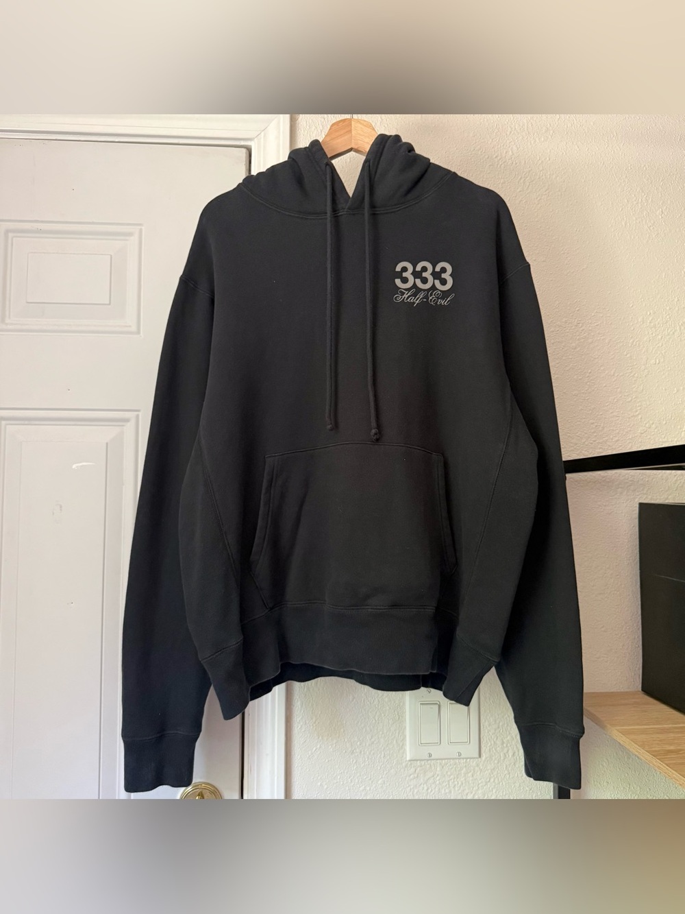 333 half evil black logo graphic text font‎ pullover hoodie cotton sweater